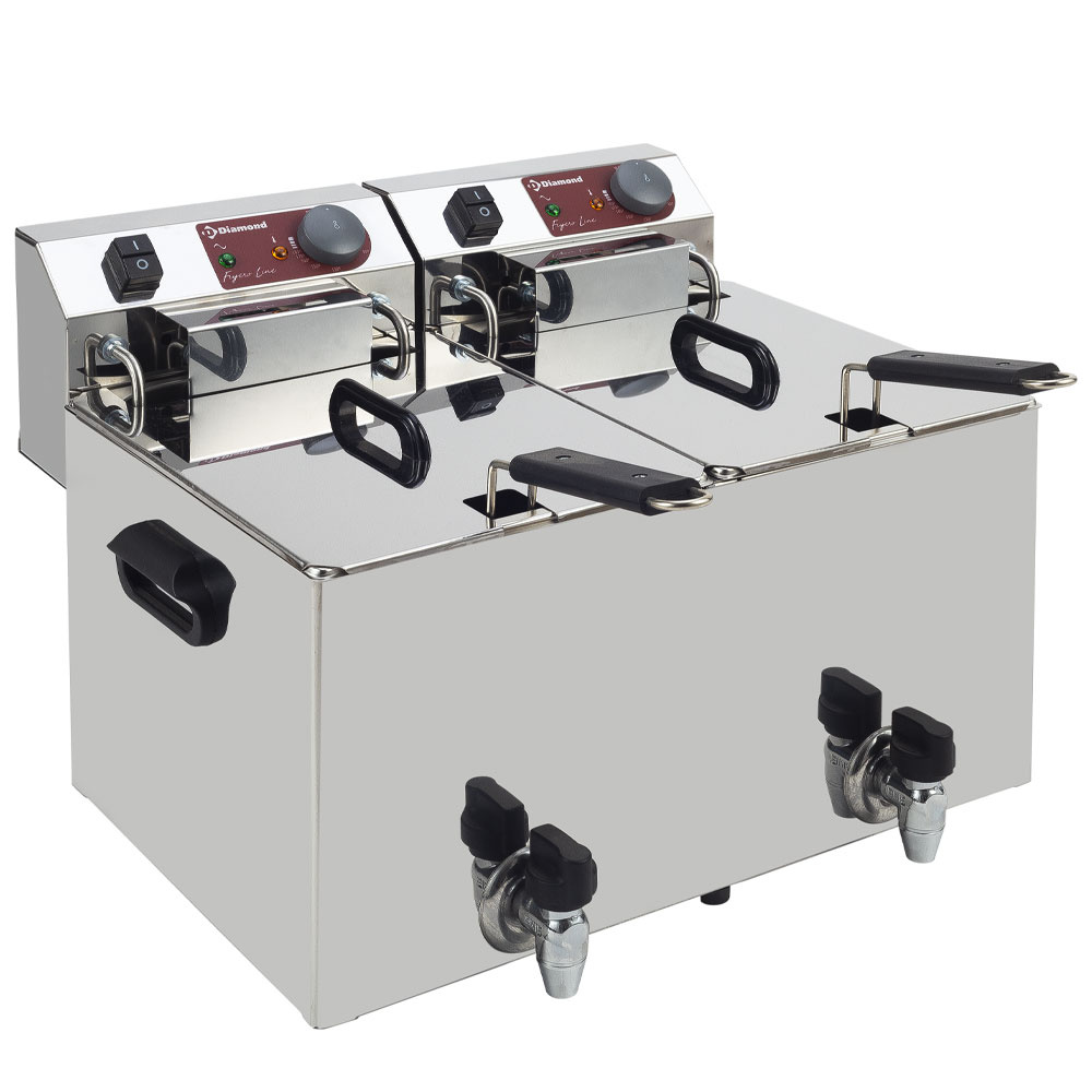 WR-EF20-S2 Friteuse de table électrique 2x 10 litres + robinet de vidange