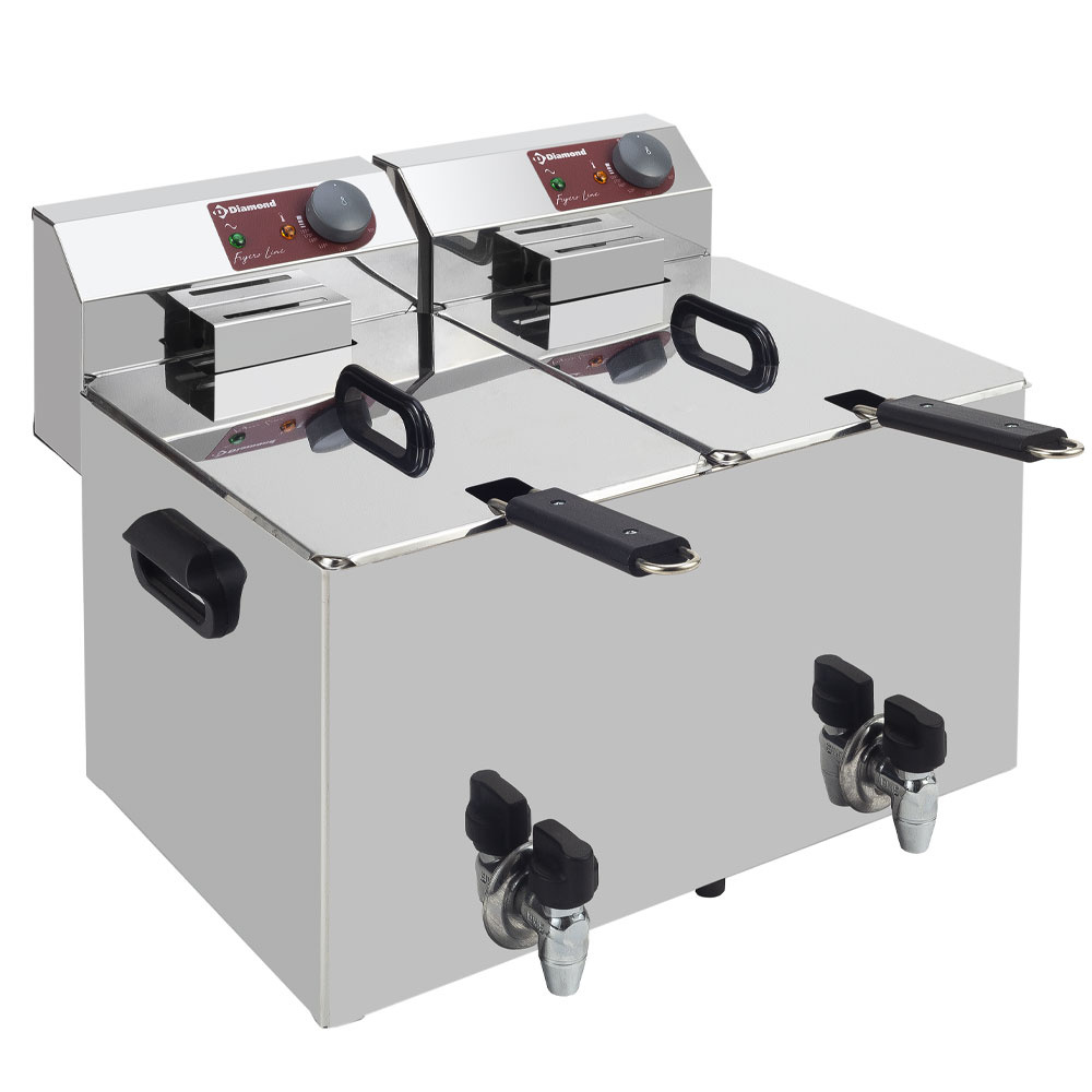 WR-EF16-D8 Friteuse de table électrique 2x 8 litres + robinet de vidange