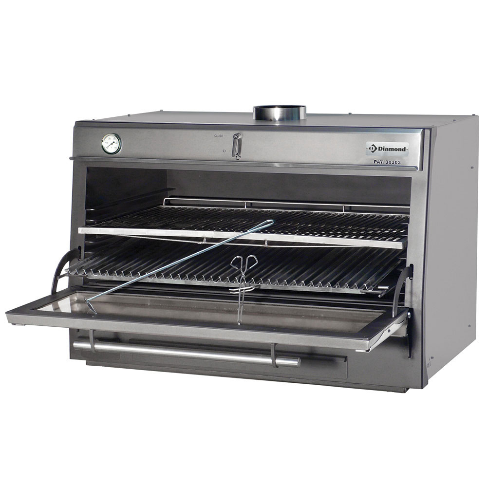 CBQ-120/SS Four-BBQ à charbon, GN 2/1 + GN1/1 (150 Kg/h)/Inox