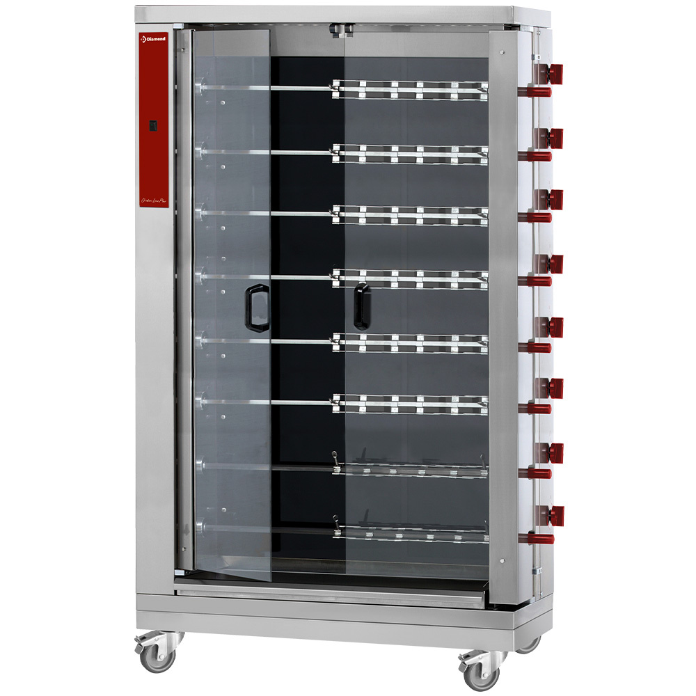 RVE/8C-CM Rôtissoire électrique vitrocéramique, 8 broches (48 poulets)