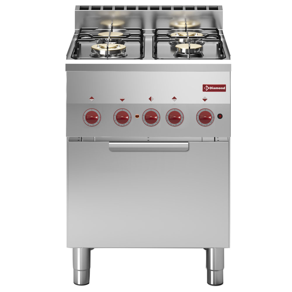 G60/4BFEV6-N Fourneau 4 feux gaz et four convection électrique GN 2/3