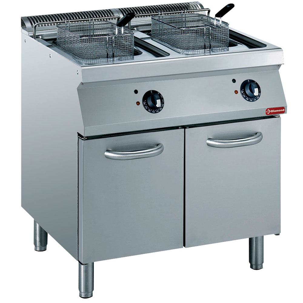 E17/F30A8-230/3--N Friteuse électrique, cuve en "Y" 2x 15 litres, éléments extérieurs sur armoire