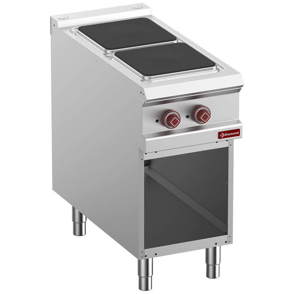 E9/2PQA4-N Fourneau 2 plaques carrées électriques, armoire ouverte