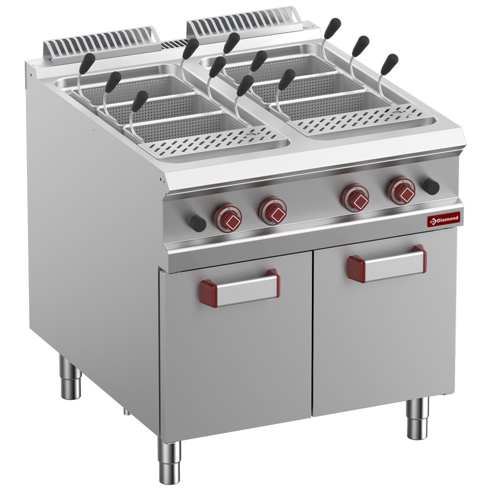 G9/CPA8-N Cuiseur à pâtes gaz, 2 cuves 40 lit. sur meuble fermé (s/paniers)