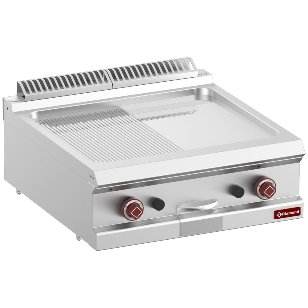 G7/PMCD7T-N Plaque de cuisson gaz 1/2 lisse 1/2 rain. chrome dur, mod. 1/1 -Top-