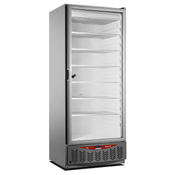 Ventilated refrigerator, glass door, 400 liters. stainless steel