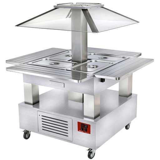 [12702] CBM/4D-A1 Ilot buffet chauffant, bain marie, 4x GN1/1-150 (Bois Blanc)
