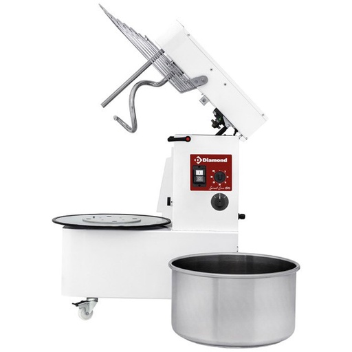 [13804] FD22AL/T2V-L Pétrin à spirale 22 litres tête relevable, cuve amovible, 2 vitesses, timer, sur roues