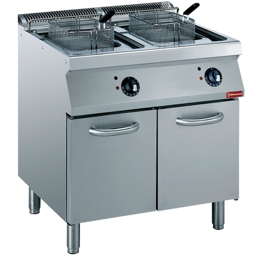 [14260] E17/F30A8-230/3--N Friteuse électrique, cuve en "Y" 2x 15 litres, éléments extérieurs sur armoire