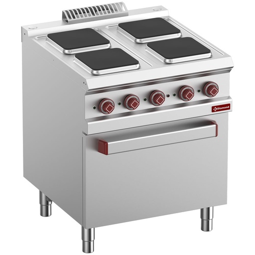 [14857] E7/4PQF7-N Fourneau 4 plaques carrées avec four électrique GN 2/1 et grill